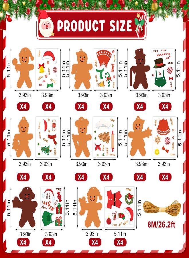 Fairooth 32 Pack Christmas Gingerbread Man Craft Kit Christmas DIY Art and Crafts for Kids Make Your Own Gingerbread Man Ornaments with Stickers for Xmas Tree Holiday Home Party Decorations - Image 2